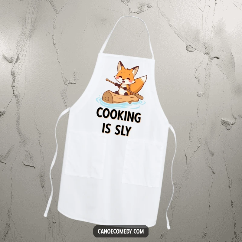 Funny apron featuring a smiling fox expertly steering a canoe, ready for a skillful and humorous cooking adventure.