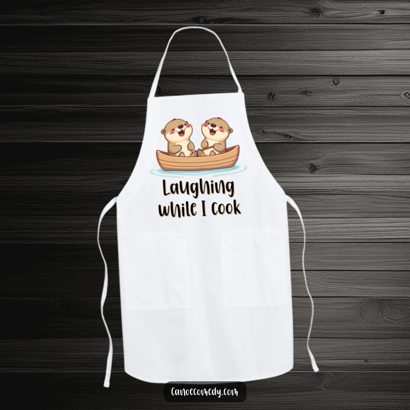 Funny Kawaii otters laughing in a canoe, a humorous and practical apron for culinary adventures.