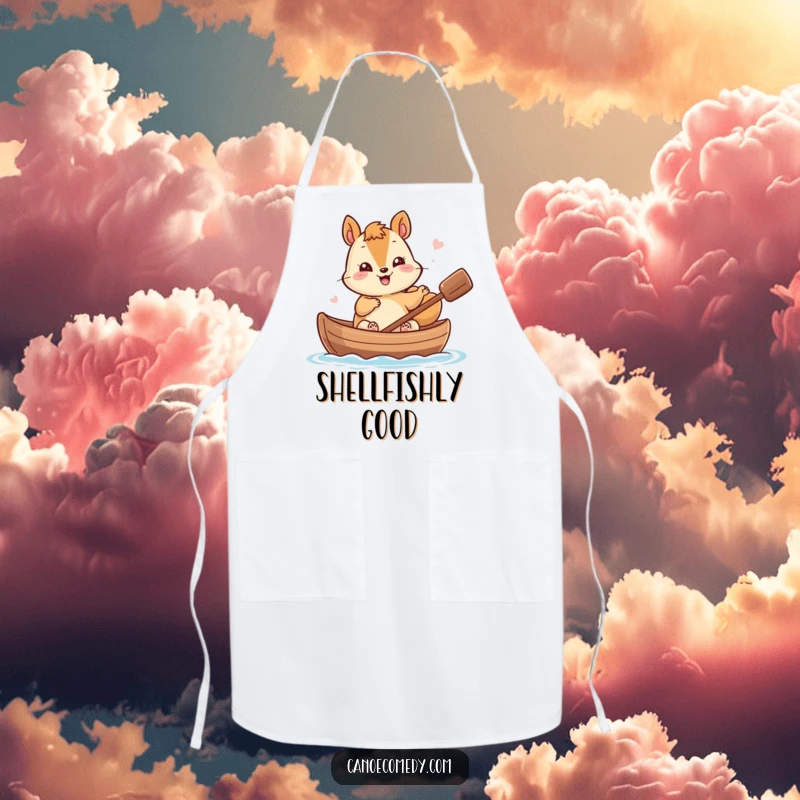 Funny Kawaii Squirrel Apron: Giggling squirrel waves from a nutshell canoe, ideal for kitchen adventures.