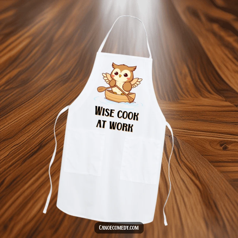 Funny Owl Apron: A practical apron featuring a happy owl paddling a canoe.