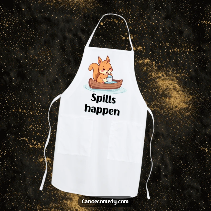Funny apron with a squirrel comically bailing water from a sinking canoe, ready for a humorous and splash-proof cooking adventure.