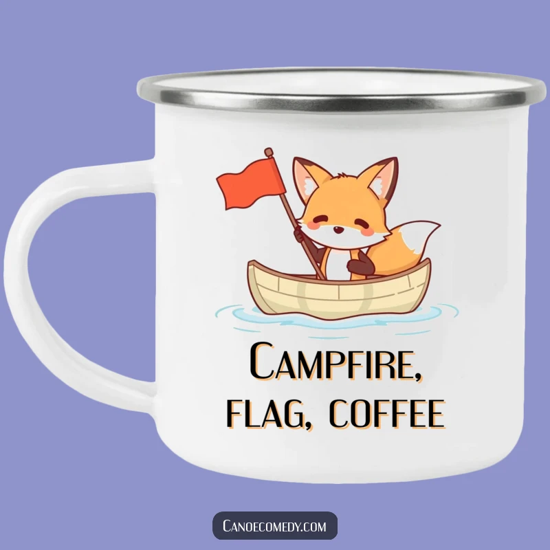 Funny Fox Canoe Camping Mug: Durable & Hilarious Waving Flag Outdoor Sipper