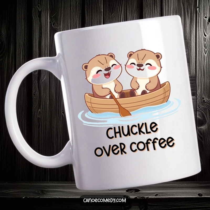 Funny Kawaii otters in a canoe, leaning in and sharing a hearty laugh, promoting friendship and joy.