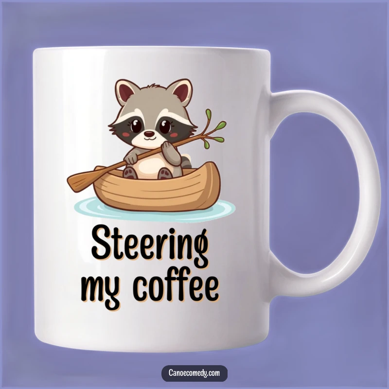 Funny Kawaii Raccoon Canoe Twig Steering Mug, Quirky Humorous Gift