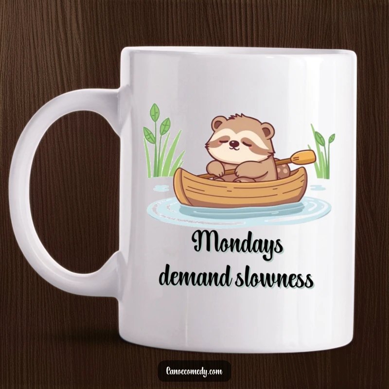 Funny image of a sleepy sloth peacefully drifting in a canoe, embodying ultimate relaxation.