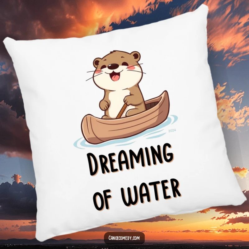 Funny Otter Pillow: A soft pillow with an illustration of a joyful otter steering a canoe.