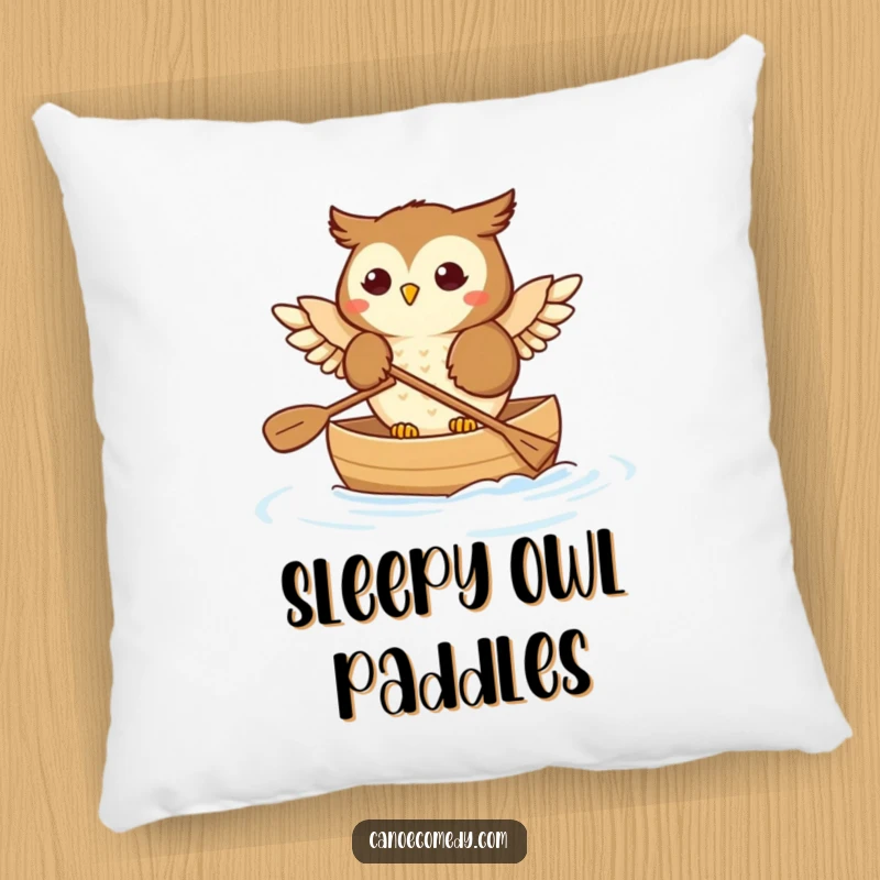 Funny Owl Pillow: A soft pillow with an illustration of a happy owl paddling a canoe.