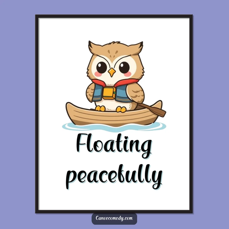 Funny Happy Owl Life Vest Digital Art: Instant Calm Wall Decor