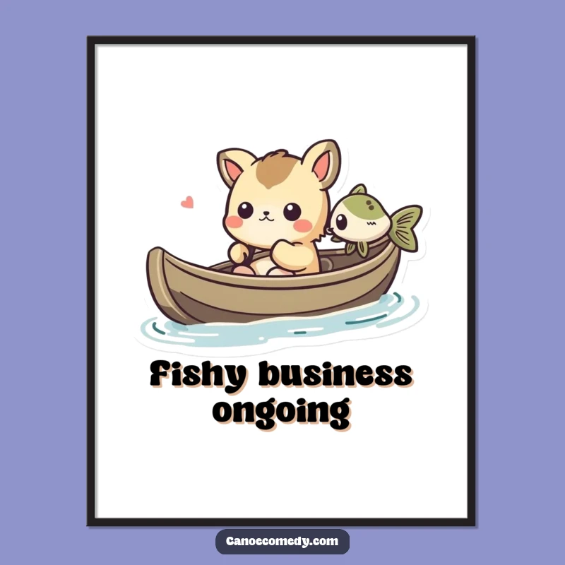 Funny Kawaii Canoe Fish Digital Art: Amused Animal's Aquatic Humor Print