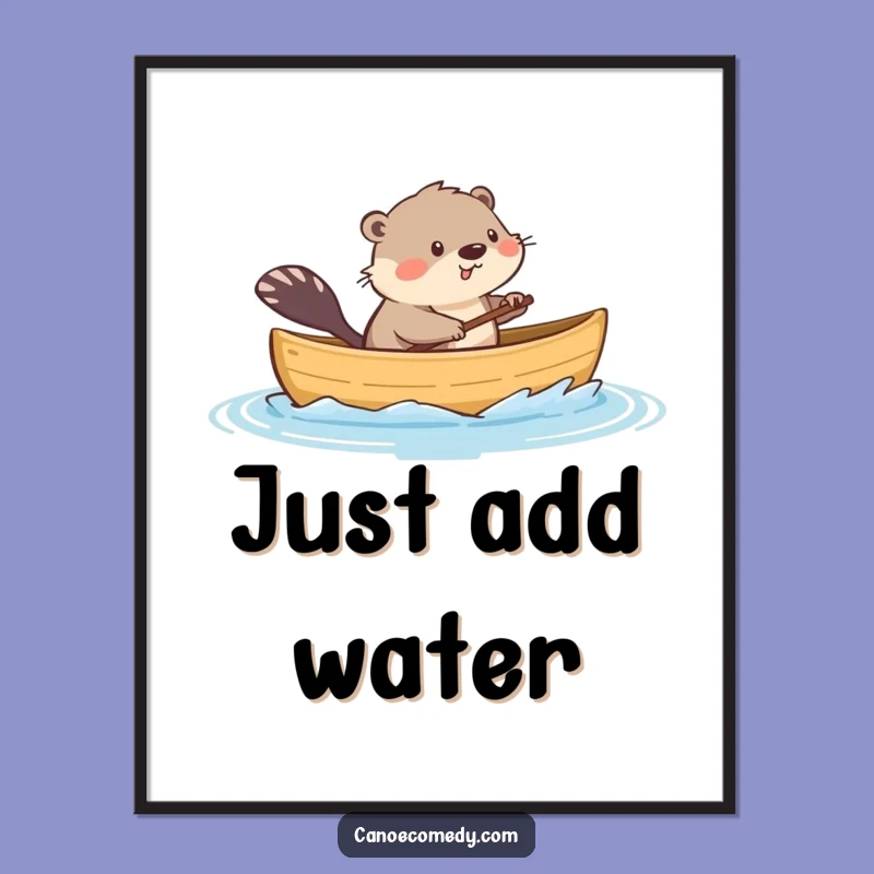 Funny Kawaii Muskrat Canoe Splash Digital Art Print, Instant Playful Decor Gift