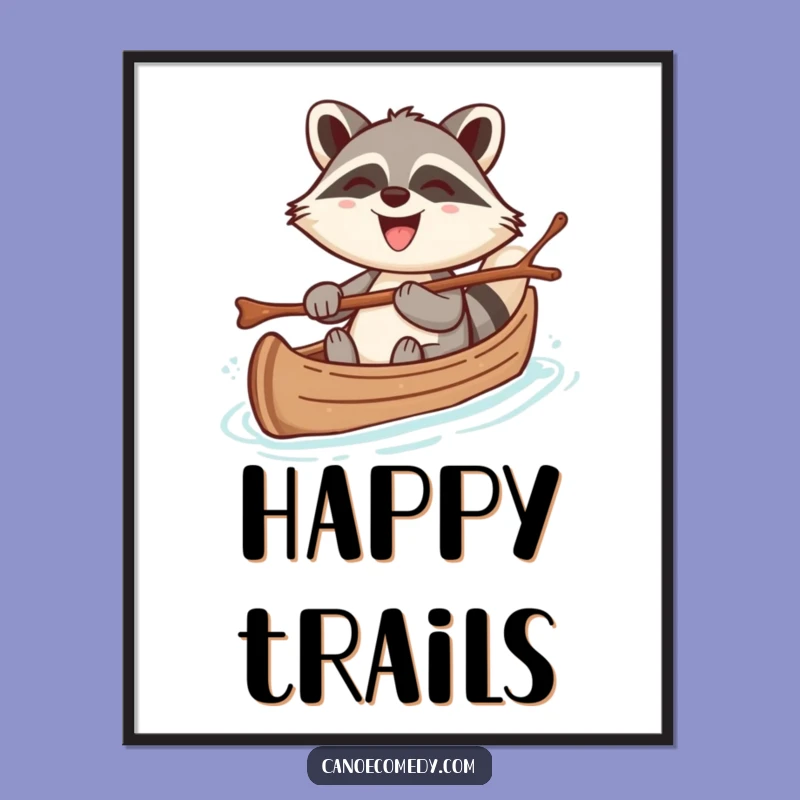 Funny Kawaii Raccoon Canoe Grin Digital Art Print, Instant Cheerful Decor Gift