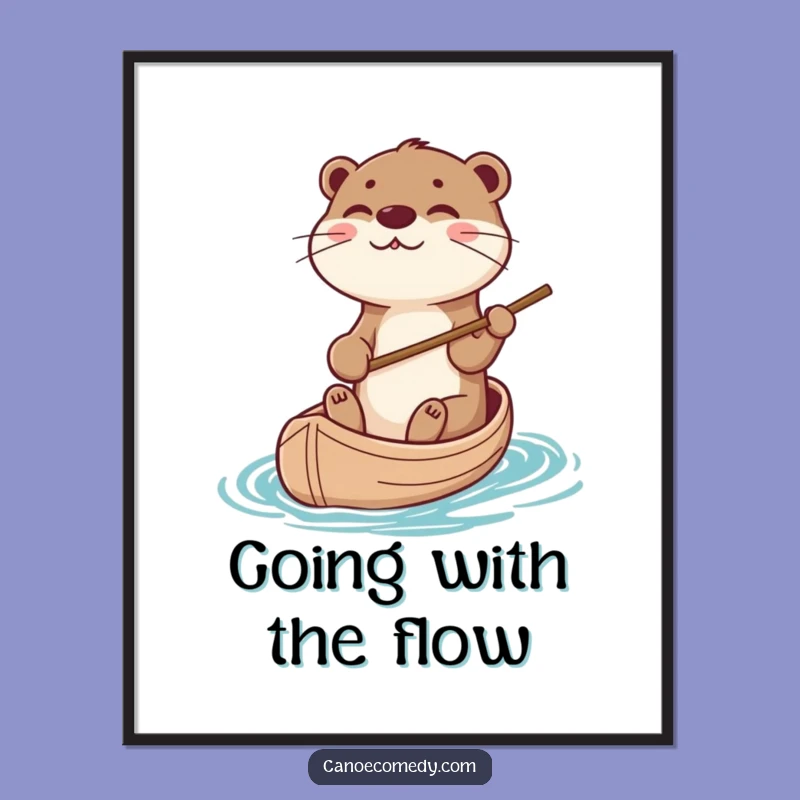 Funny Otter Canoe Steering Digital Art - Playful Wildlife Wall Decor Gift