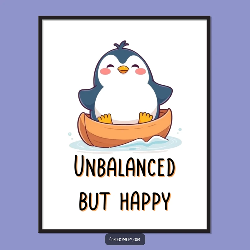 Funny Penguin Canoe Digital Art: Printable Kawaii Penguin Decor, Instant Funny Gift