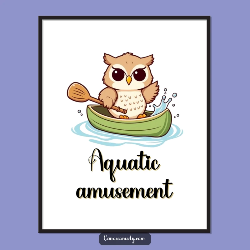 Funny Playful Owl Canoe Splash Digital Art: Instant Joyful Wall Decor