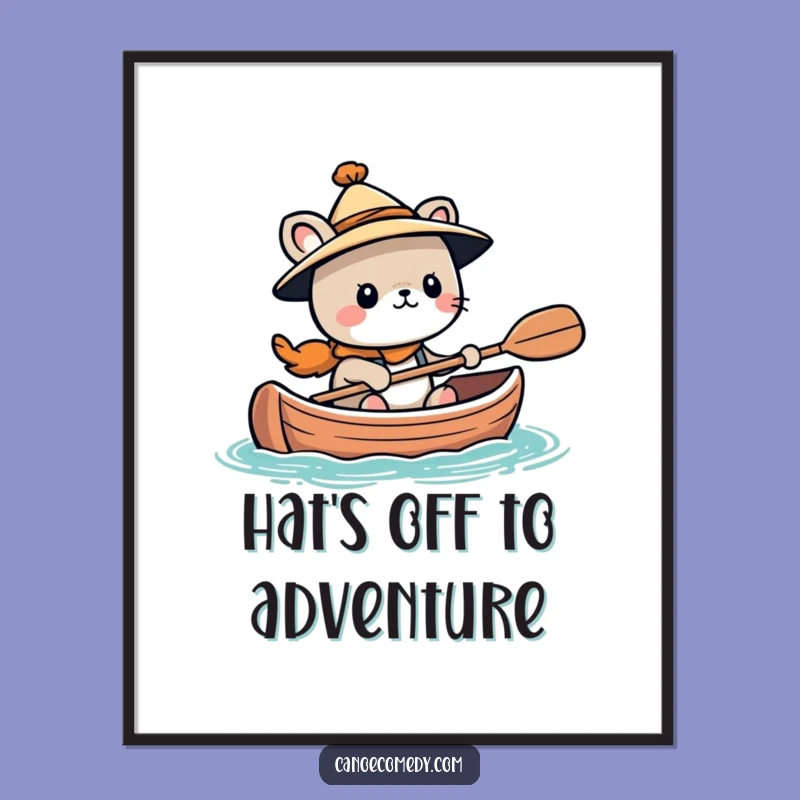 Funny Kawaii Adventurer Animal Canoe Digital Art, Instant Gift for Bold Spaces