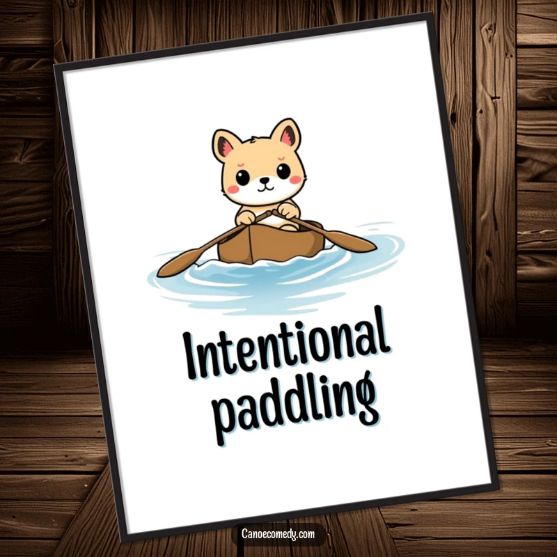 Funny digital art of a focused animal steering a canoe through calm waves, conveying determination and adventurous spirit.