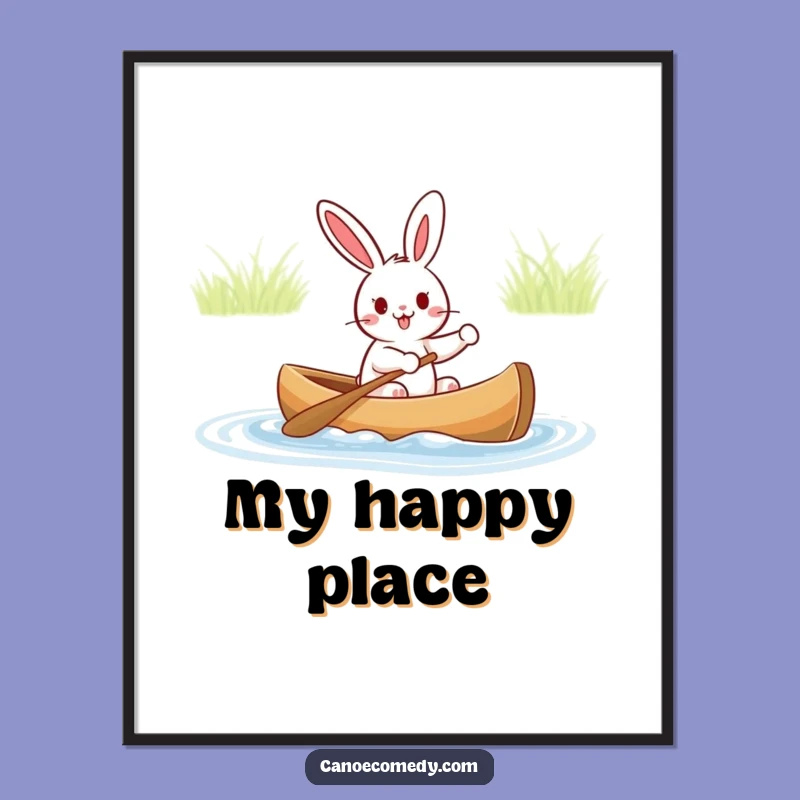 Funny Rabbit Canoe Adventure Digital Art Print: Cheerful Character's Hilarious Wall Decor Gift