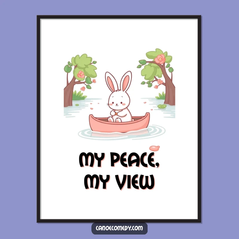 Funny Kawaii Rabbit Digital Art - Peaceful Canoe Ride Print & Cute Gift