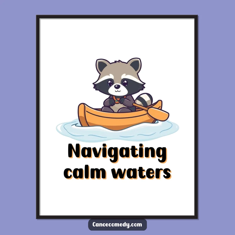 Funny Kawaii Raccoon Digital Art - Canoe Adventure Print & Cute Gift