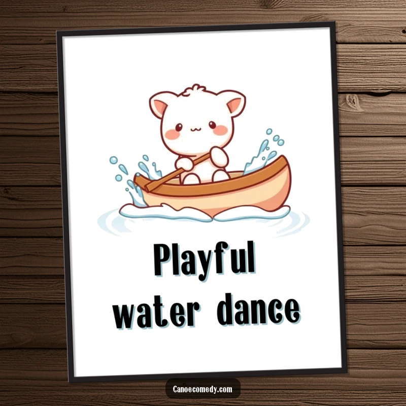 Funny Kawaii animal character playfully splashing water from a canoe, a downloadable digital art print for playful decor.