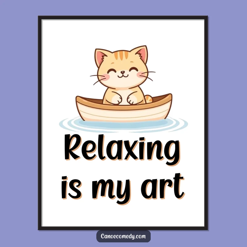 Funny Cat Floating Canoe Digital Art: Instant Serene Home Decor