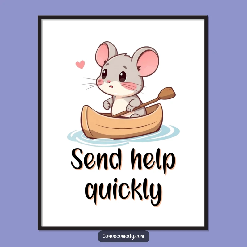 Funny Mouse Canoe Fear Digital Art - Comical Wildlife Wall Decor Gift
