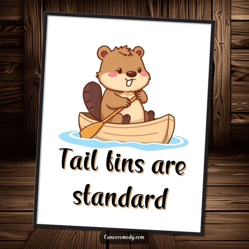 Funny beaver in a canoe, using its tail as a rudder for navigation, a humorous and charming digital artwork ready for easy printing and framing.