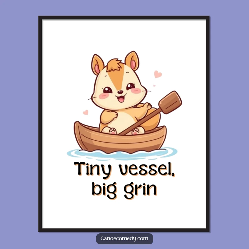 Funny Kawaii Squirrel Canoe Digital Art Print - Giggling Nutty Decor Gift