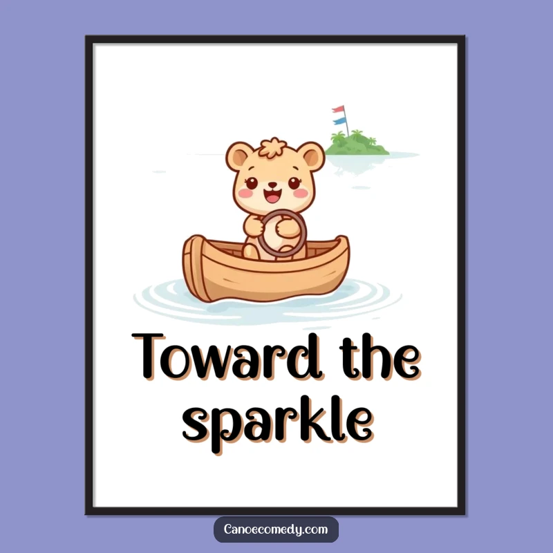 Funny Happy Animal Canoe Digital Art: Dreamy Island Destination Print