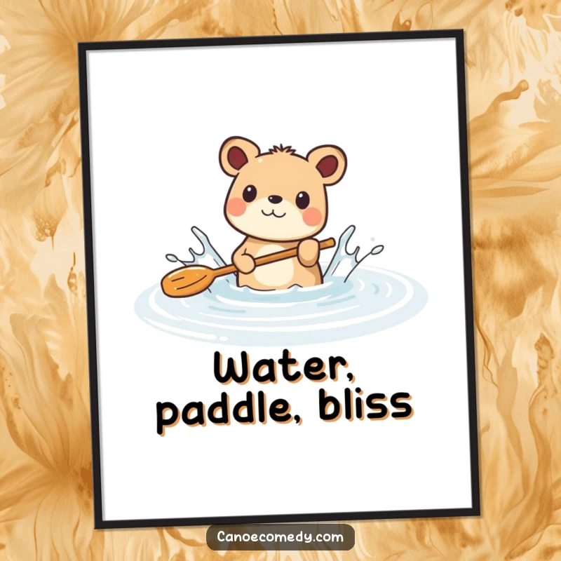 Funny digital art of a happy animal splashing water with a paddle in a calm river, evoking lively, playful emotions.