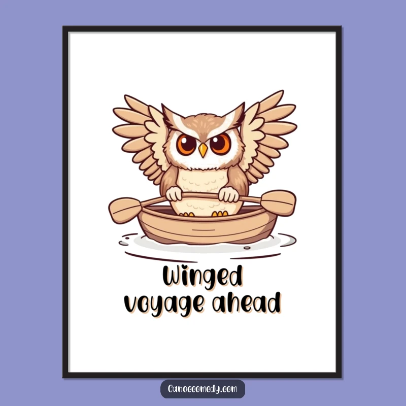 Funny Owl Paddling Canoe Digital Art: Instant Humorous Wall Decor