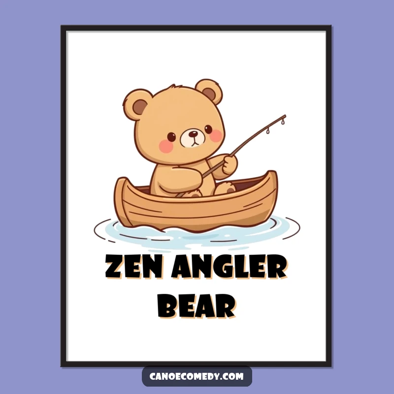 Funny Kawaii Bear Fishing Digital Art Print - Content Angler Decor Gift