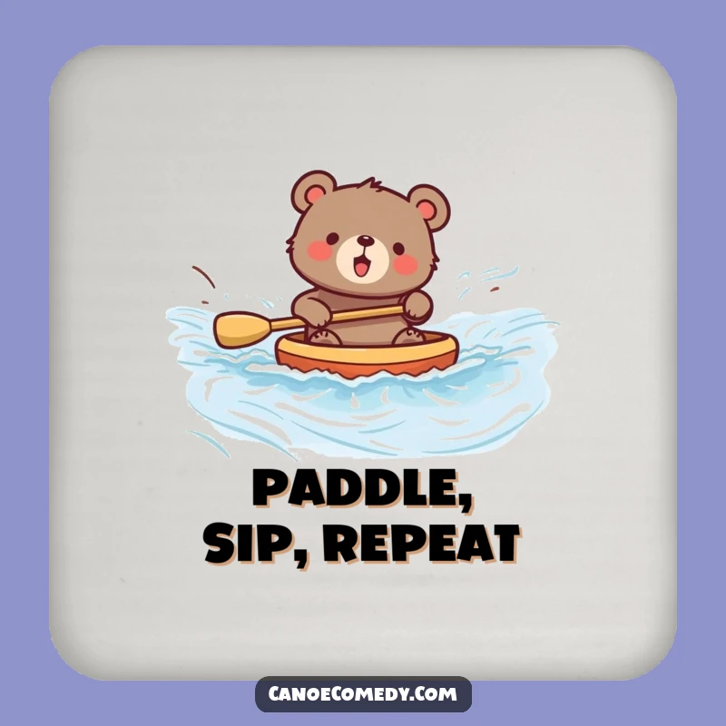 Funny Bear Paddling Drink Coaster: Protect Surfaces with Hilarious River Fun