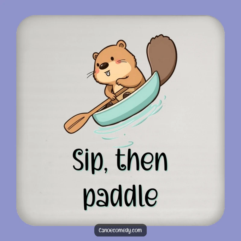 Funny Beaver Paddling Canoe Backwards Coaster - Protect Surfaces Hilariously