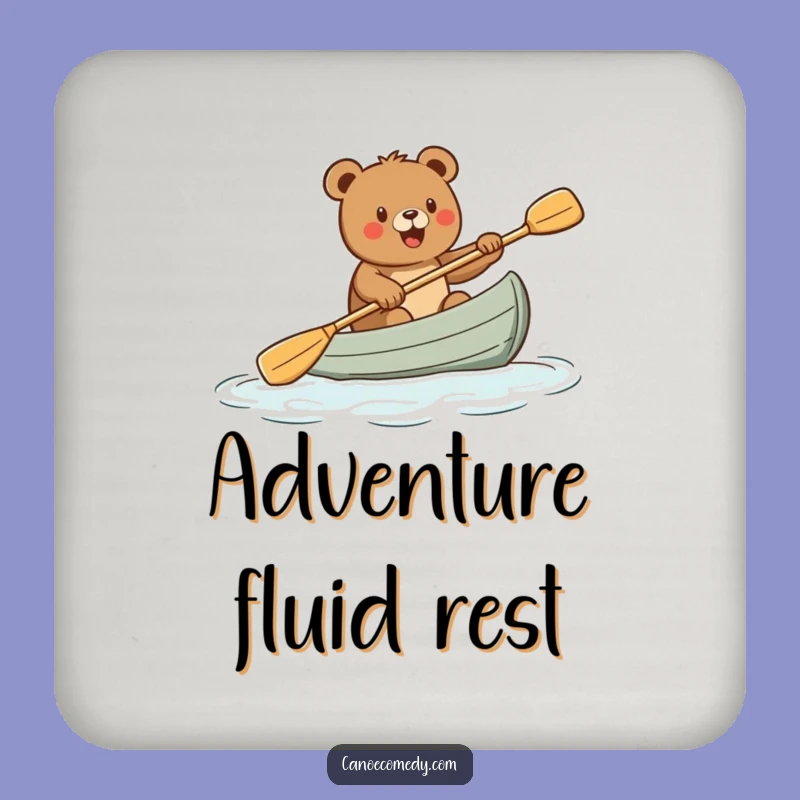 Funny Excited Bear Paddling Canoe Coaster - Protect Surfaces with Humor!