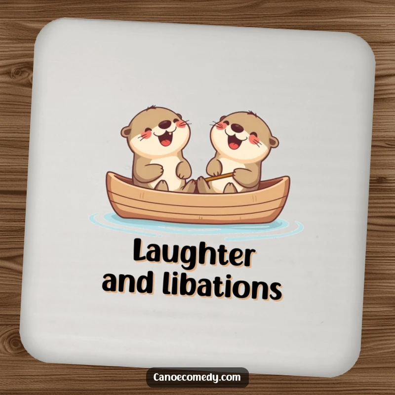 Funny Kawaii otters laughing in a canoe, a protective and humorous drink coaster.