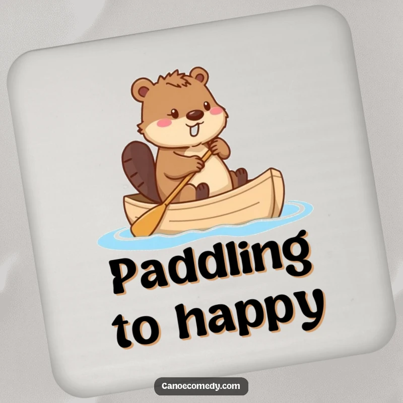 Funny beaver in a canoe, steering with its tail as a rudder, a charming and humorous drink coaster to protect furniture from spills.