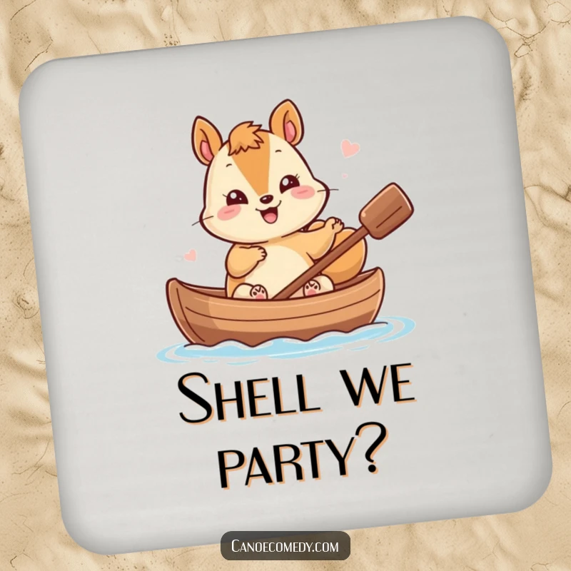 Funny Kawaii Squirrel Coaster: Giggling squirrel waves from a nutshell canoe, protecting surfaces with a smile.