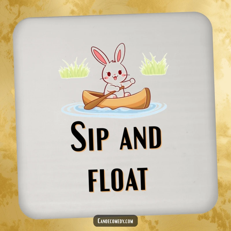 Funny drink coaster showcasing a cheerful rabbit navigating a canoe, adding a touch of humorous adventure to your drink service.