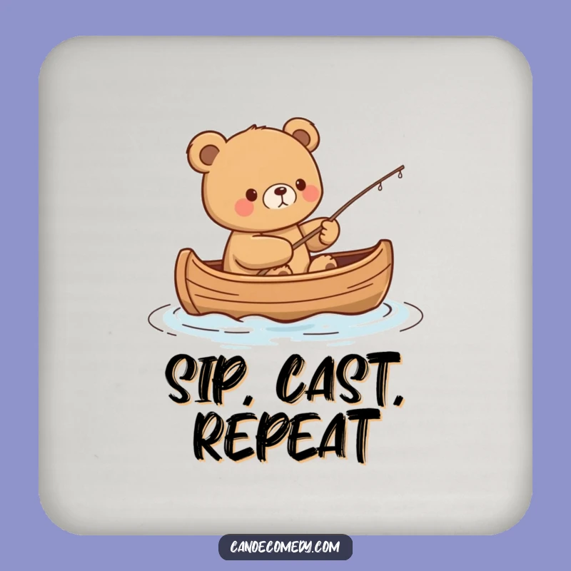 Funny Kawaii Bear Fishing Coaster - Content Angler Table Protector Gift