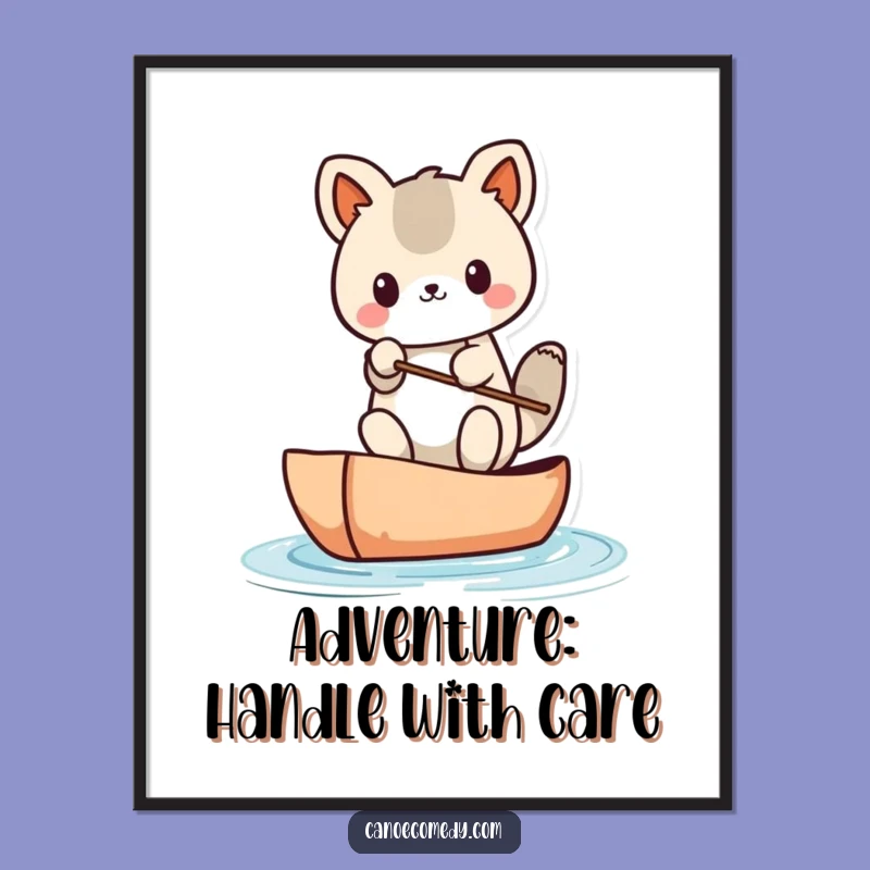 Funny Kawaii Canoe Balance Poster: Adorable Animal's Perilous Paddle Art Print