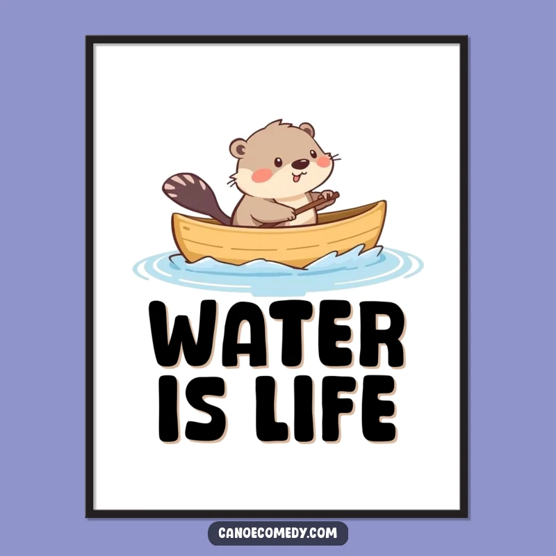 Funny Kawaii Muskrat Canoe Splash Poster, Whimsical Wall Art Hilarious Watery Gift
