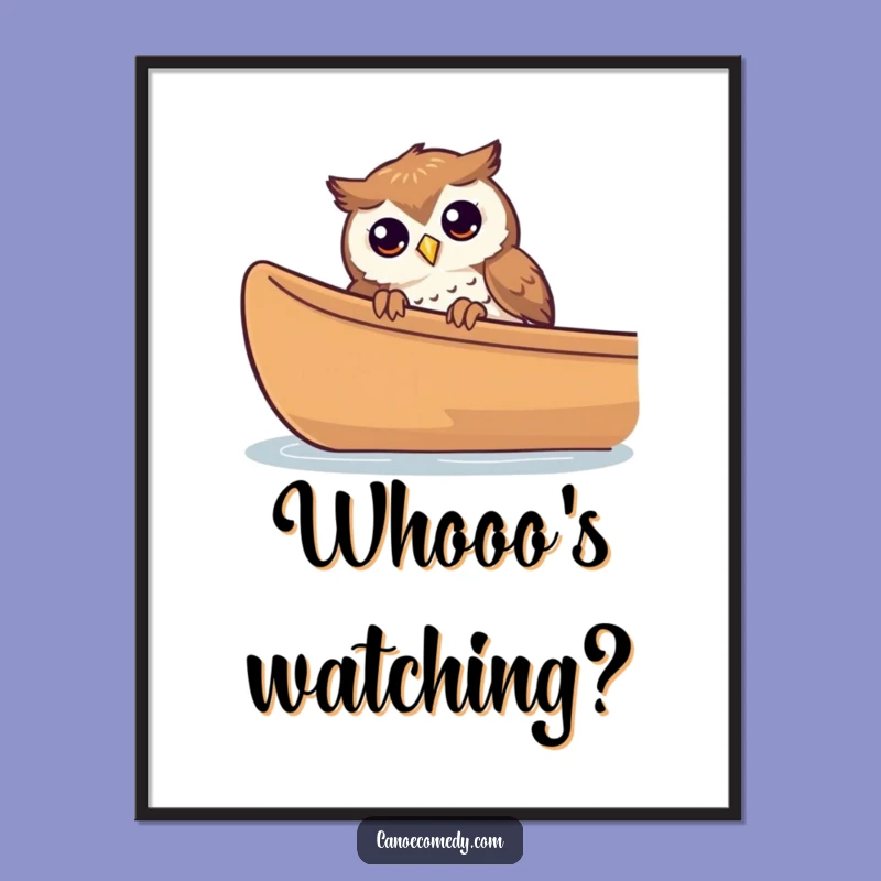 Funny Owl Canoe Poster - Curious Peeking Wall Art for Gift