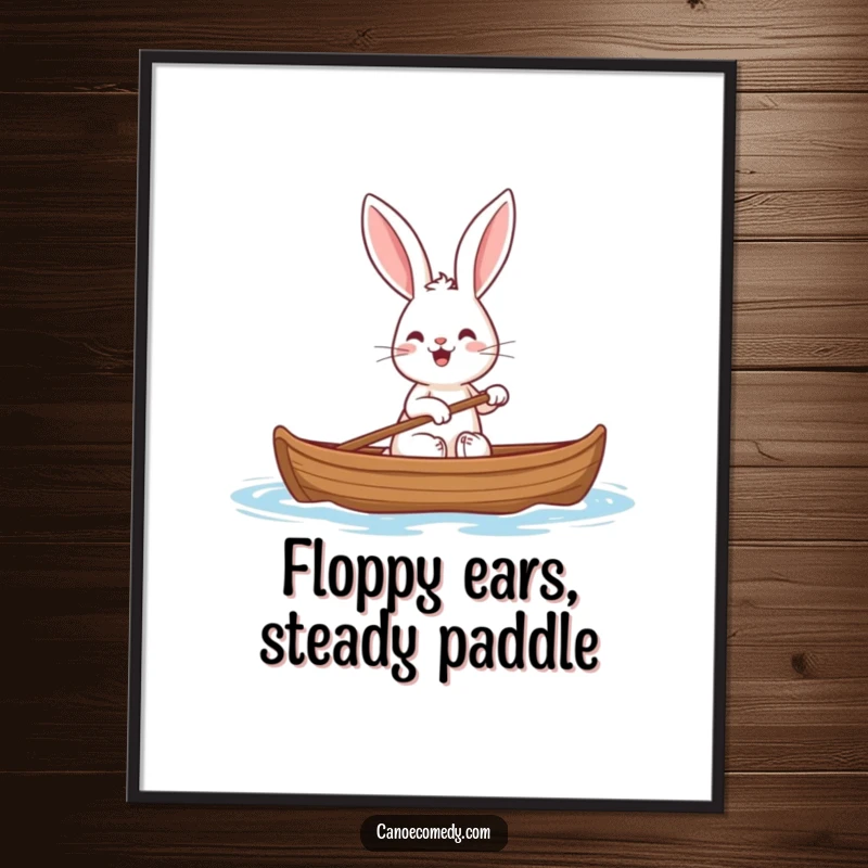 Funny rabbit poster with a cheerful rabbit and big ears paddling a canoe, bringing a sense of joy to wall decor.