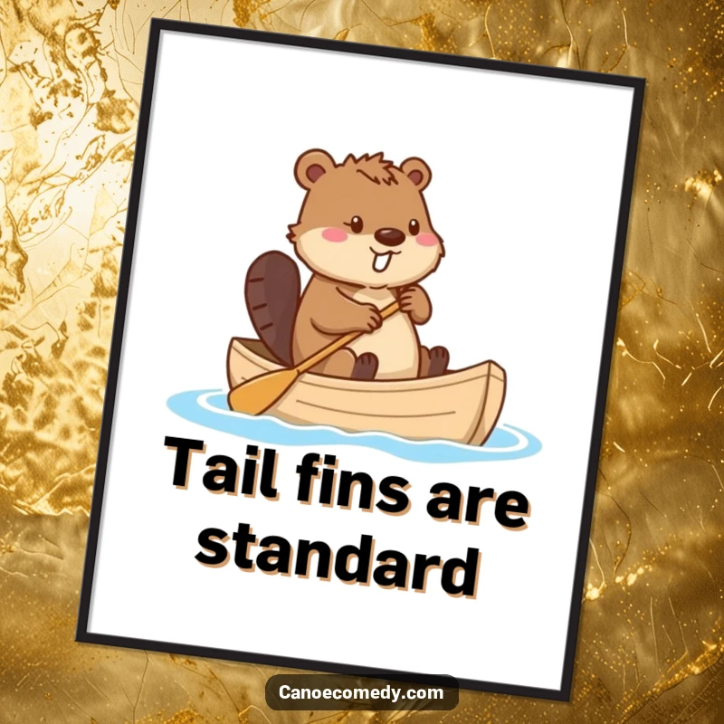 Funny beaver steering a canoe with its tail acting as a rudder, a whimsical and humorous illustration perfect for adding personality to any wall.