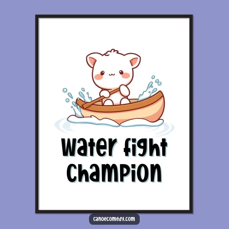 Funny Kawaii Animal Splashing Canoe Poster, Hilarious Art Gift for Playful Homes