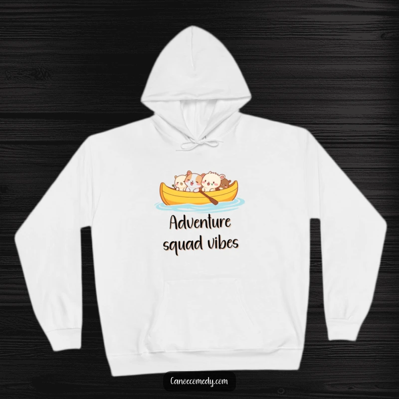 Funny, colorful canoe filled with small, laughing animals, symbolizing pure, uninhibited joy and camaraderie.