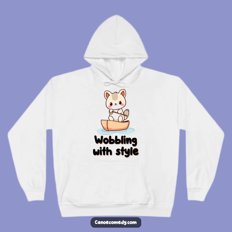 Funny Kawaii Canoe Balance Hoodie: Cozy Kawaii Animal's Wobbly Water Fun Apparel
