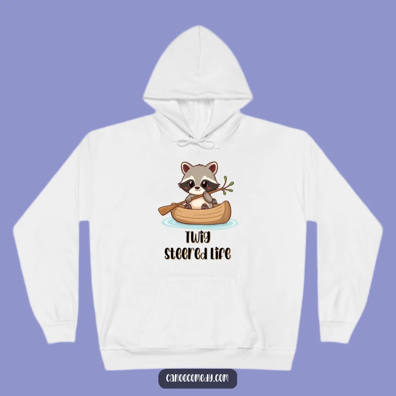 Cozy Funny Kawaii Raccoon Canoe Twig Hoodie, Unique Humorous Gift