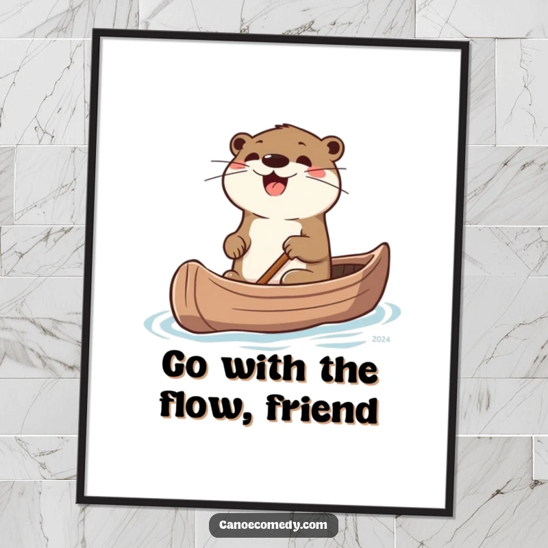 Funny Free Printable Wall Art: A joyful otter expertly steers a canoe, whiskers twitching with sheer excitement.